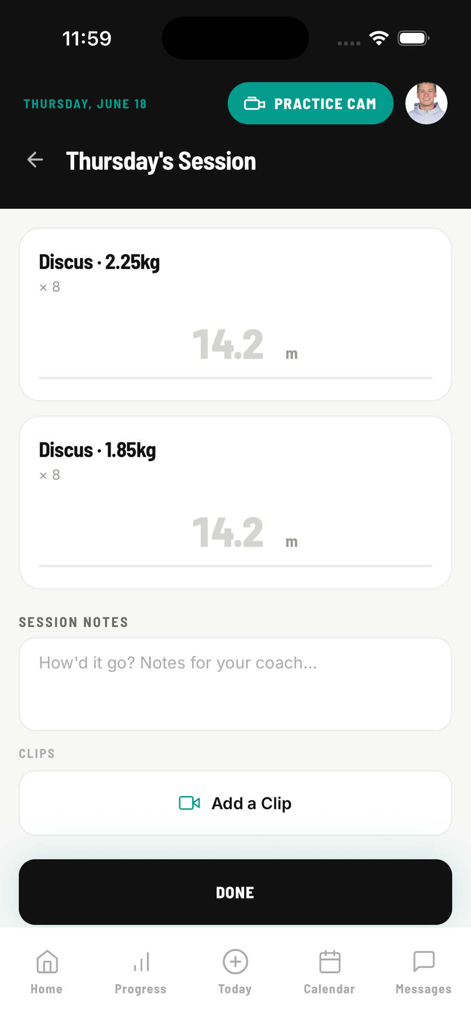 Athlete's session view