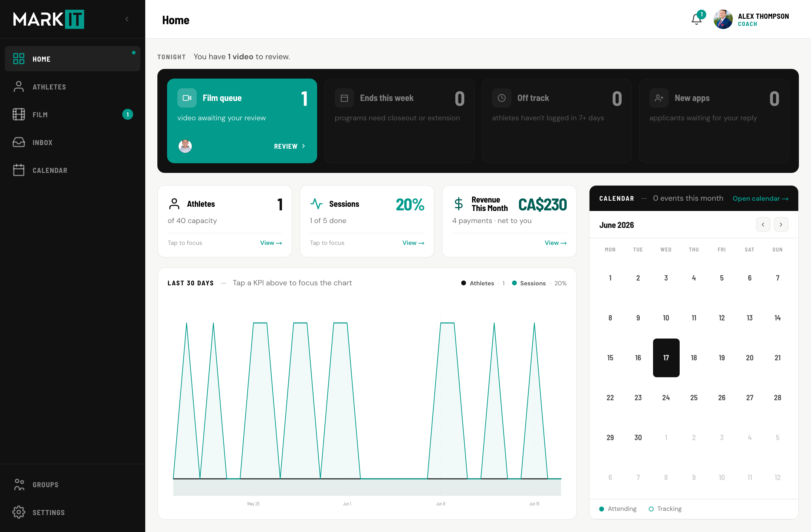 Coach dashboard