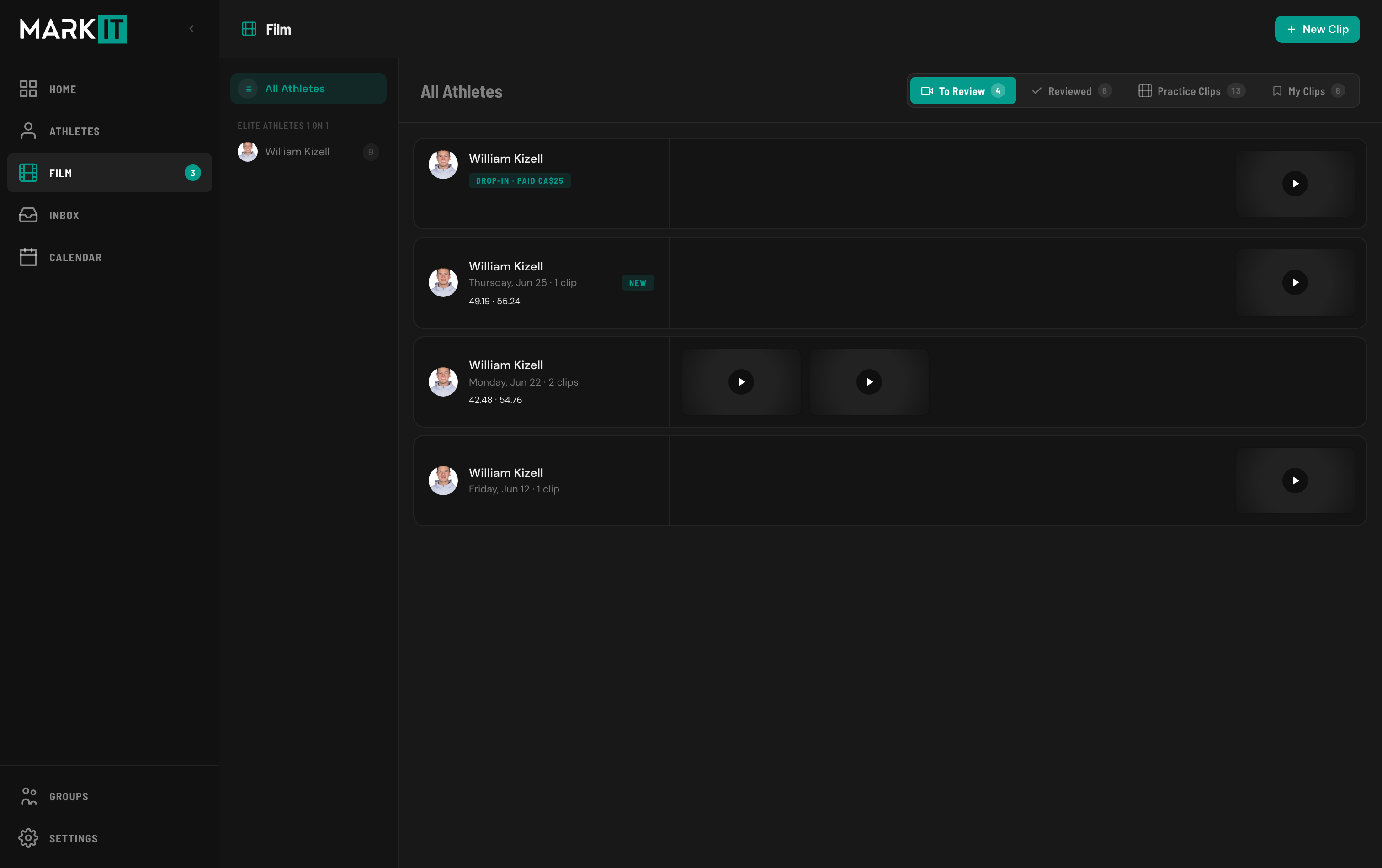 Coach film queue with Practice Clips